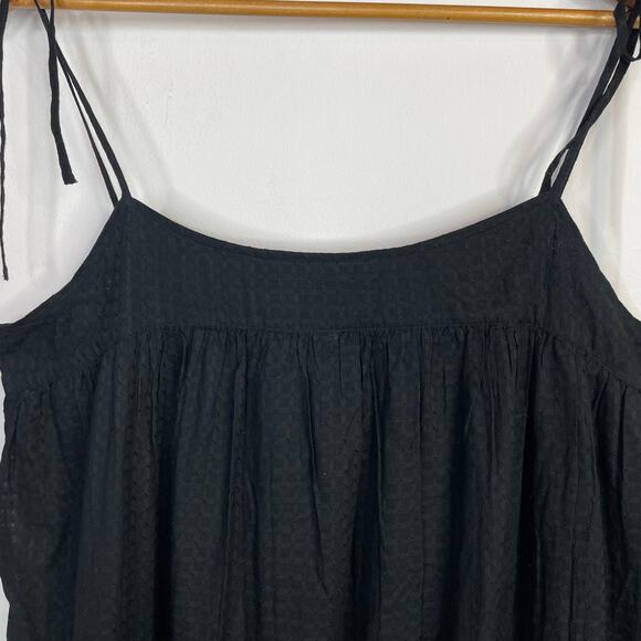 Gap Tie Strap Cami Midi Dress Textured Black Cotton Minimalist LP L Large Petite - Picture 3 of 13